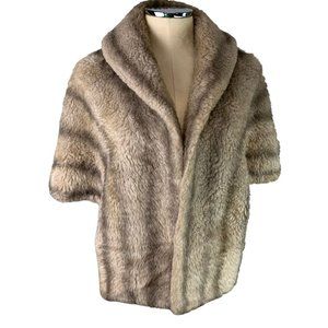Vintage Glenoit Faux Fur Stole Shoulder Wrap Made in USA Brown Collar
